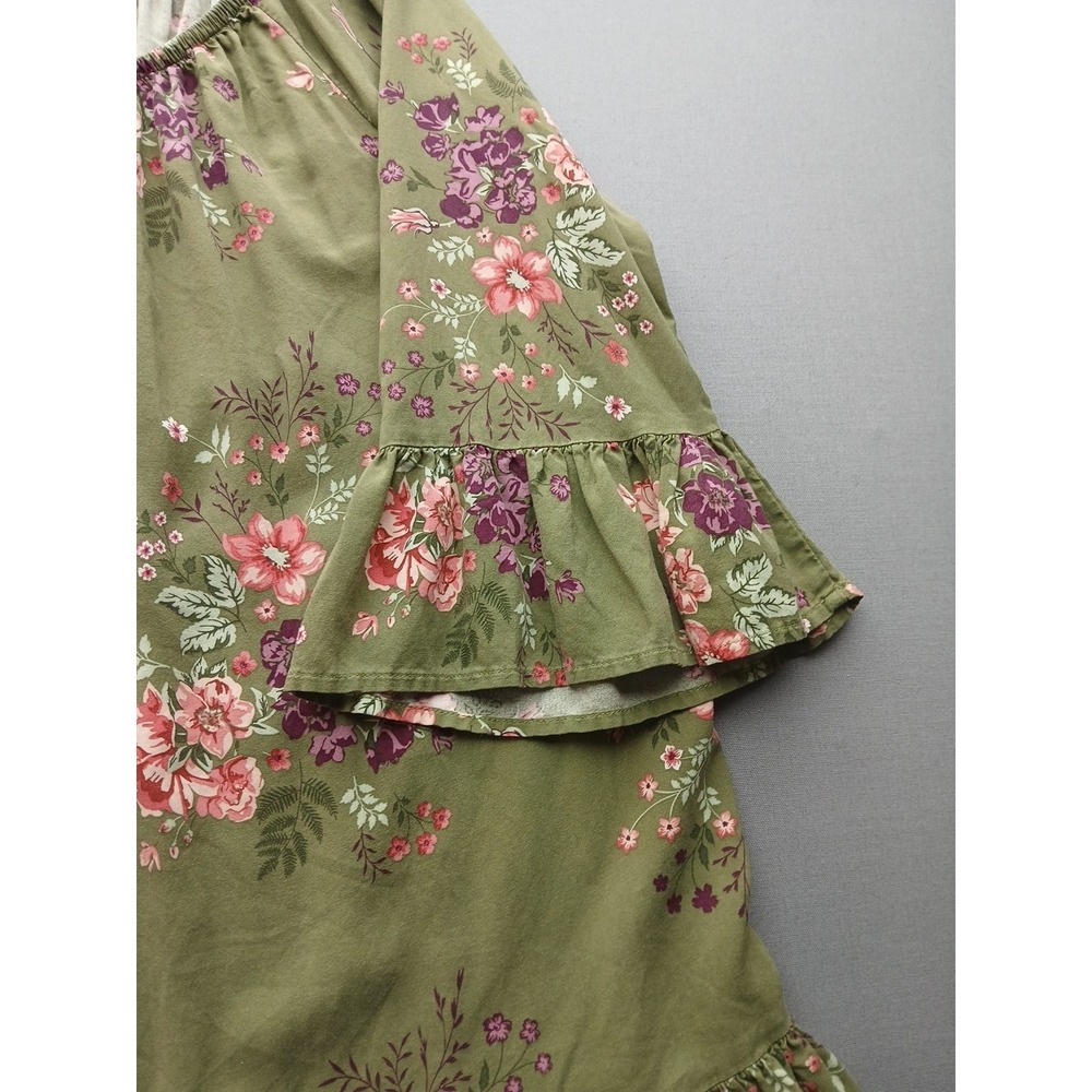Ladies terra & sky 2x tunic top Boho Style 3/4 Sleeve Green Floral - Picture 3 of 16